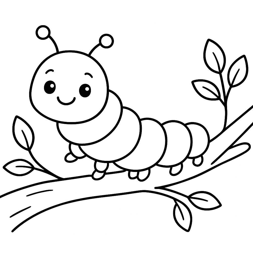 A Caterpillar Crawling On A Branch With Spring Buds