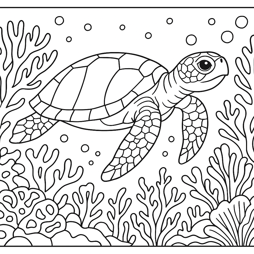 A Sea Turtle Swimming Through Coral Reef