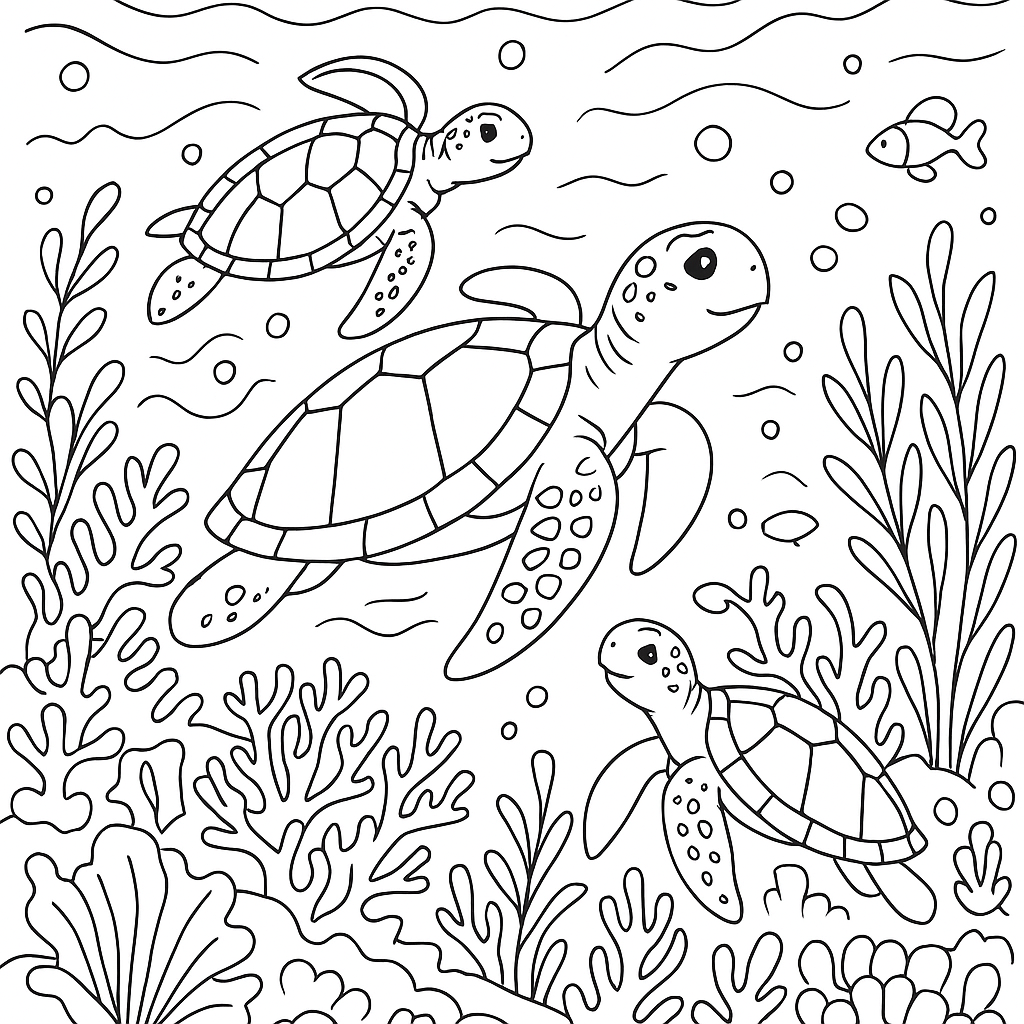 Sea Turtles Migrating Through Coral Reefs In Spring