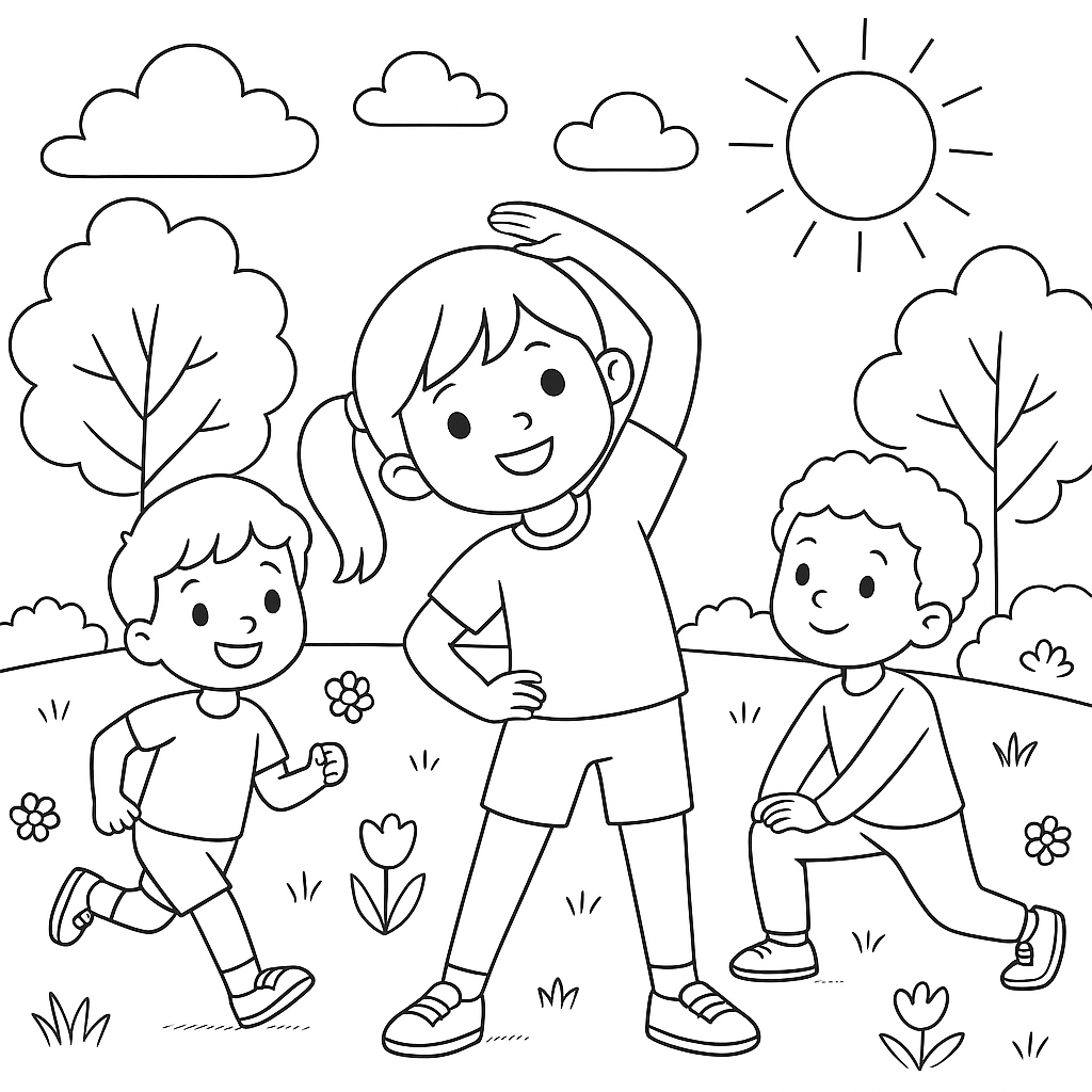Children Exercising Outdoors In Spring Weather