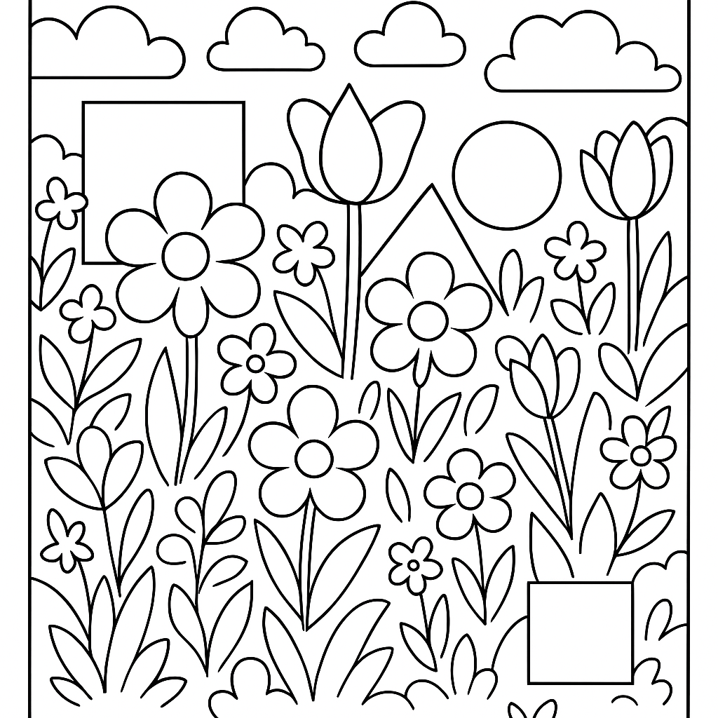 Geometric Shapes Hidden In Spring Flower Garden