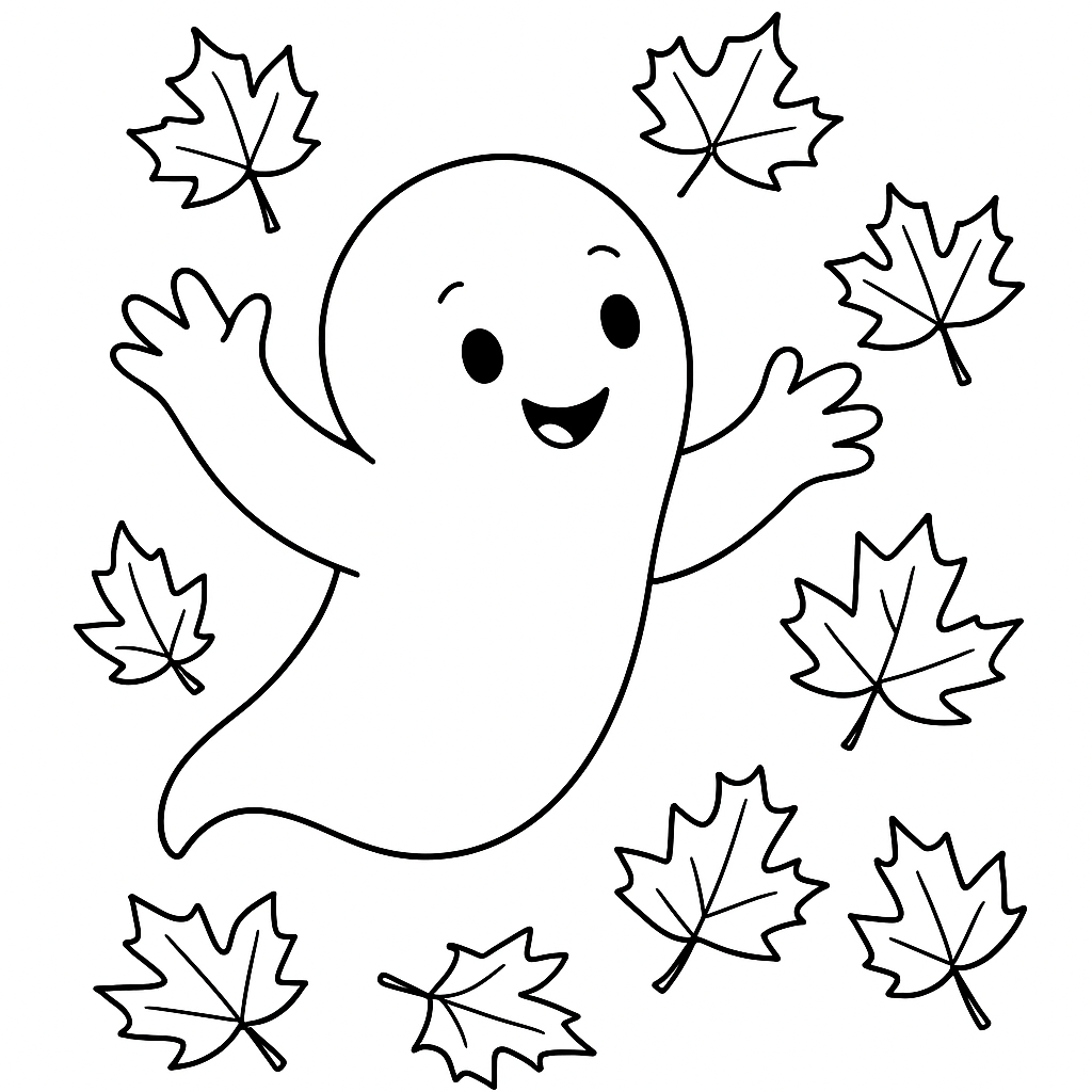 Friendly Ghost Playing With Autumn Leaves