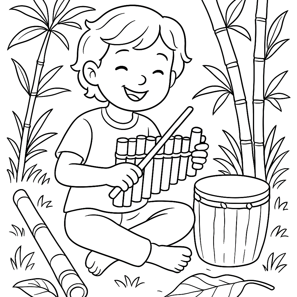 Child Making Music With Natural Materials Like Bamboo