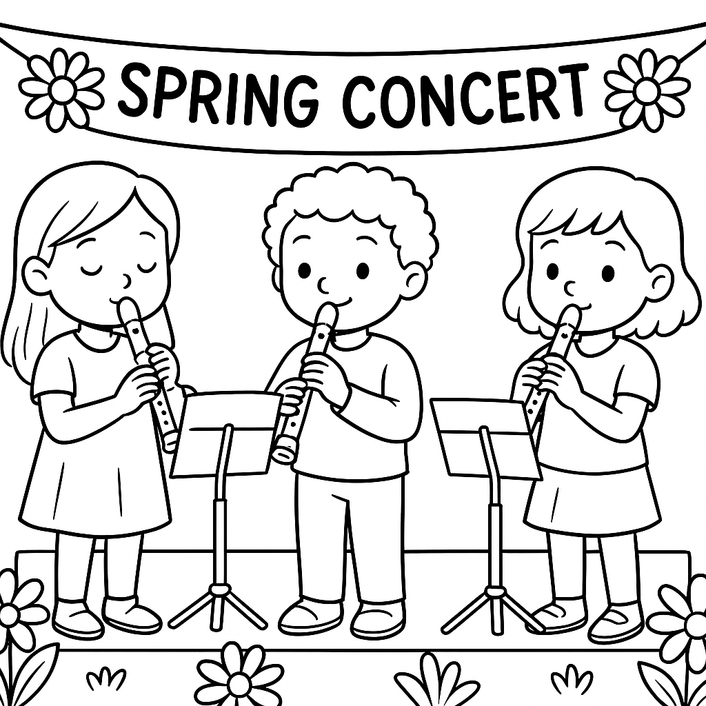 Children Playing Recorders In School Spring Concert