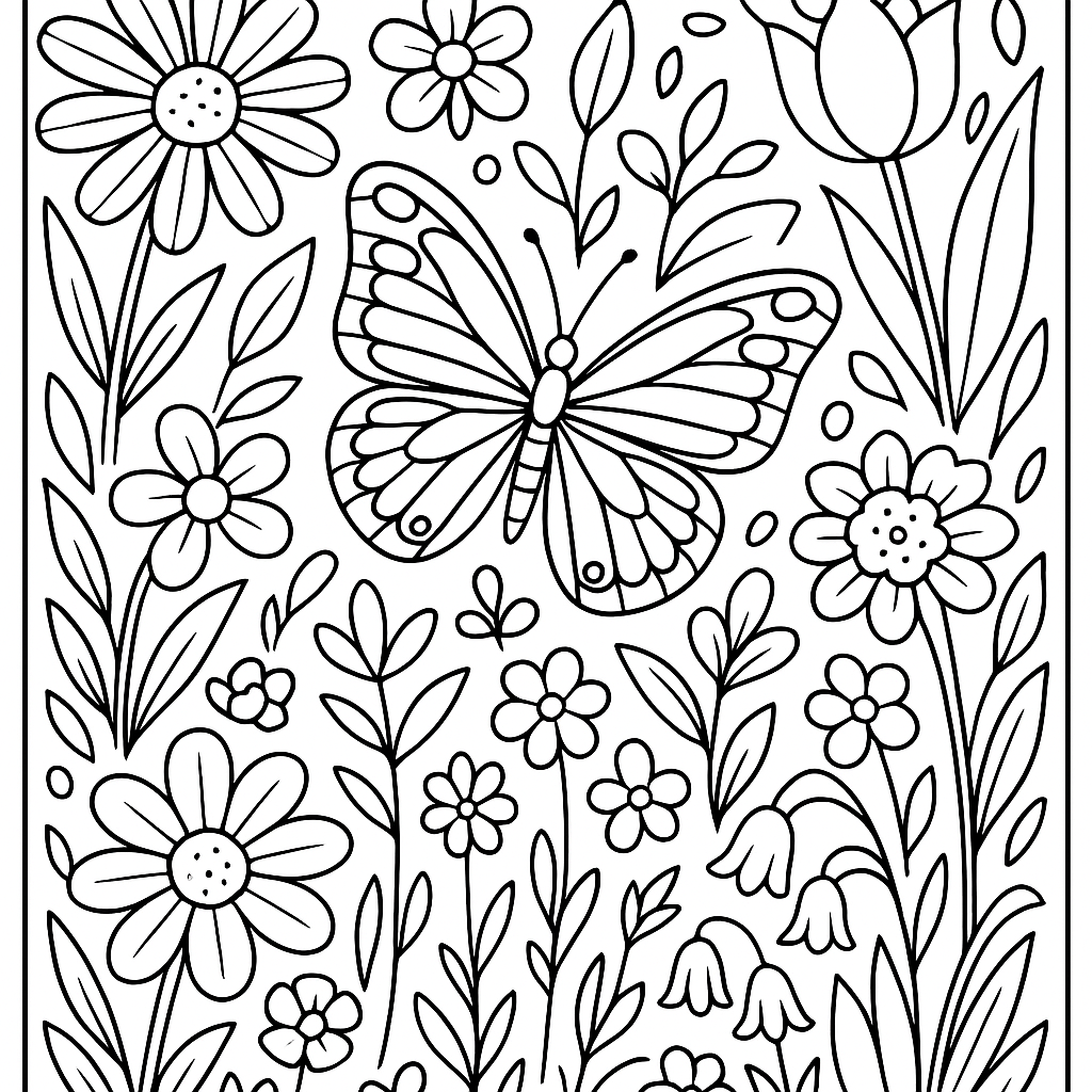 A Butterfly Garden With Various Spring Flowers