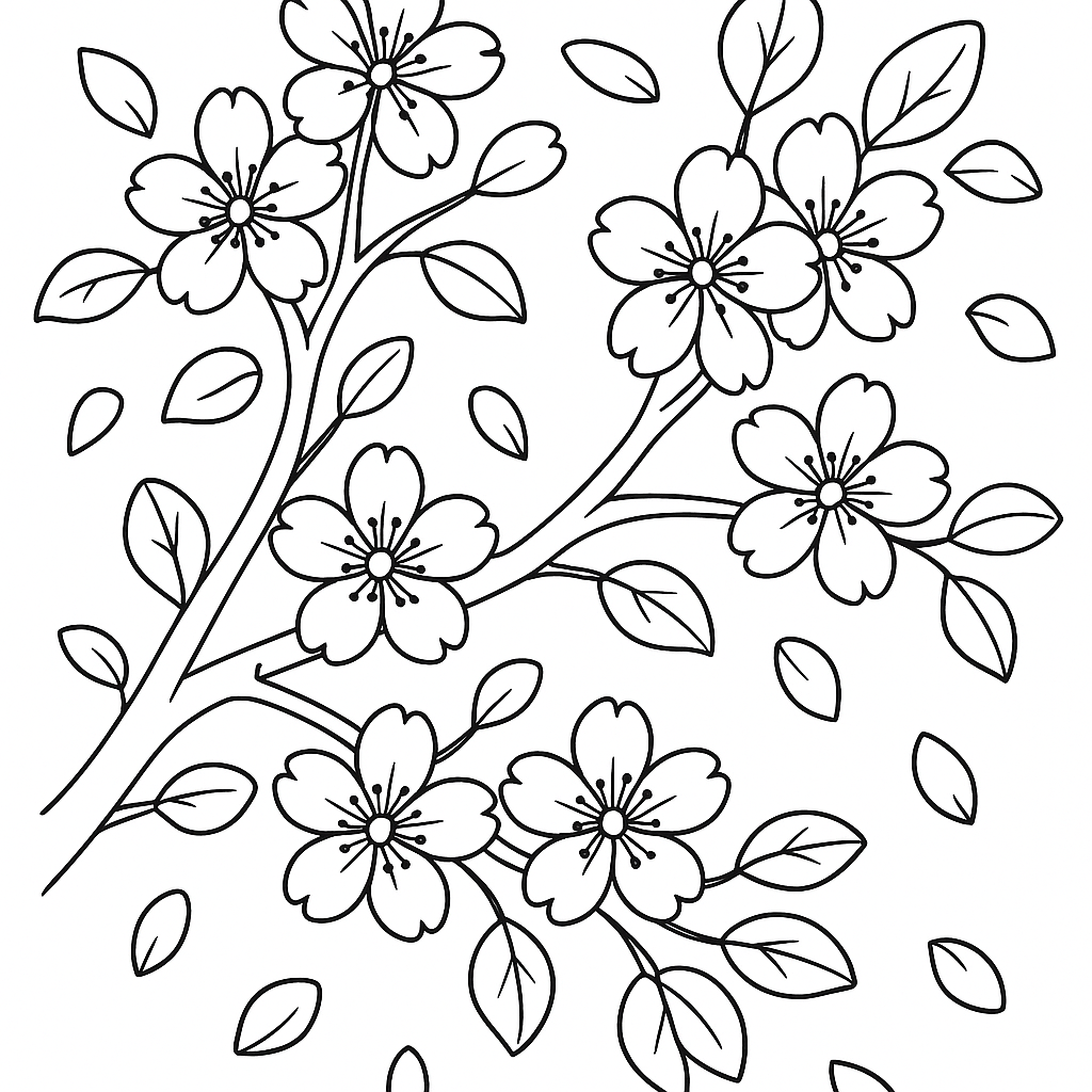 Cherry Blossoms Blooming On A Tree Branch With Falling Petals