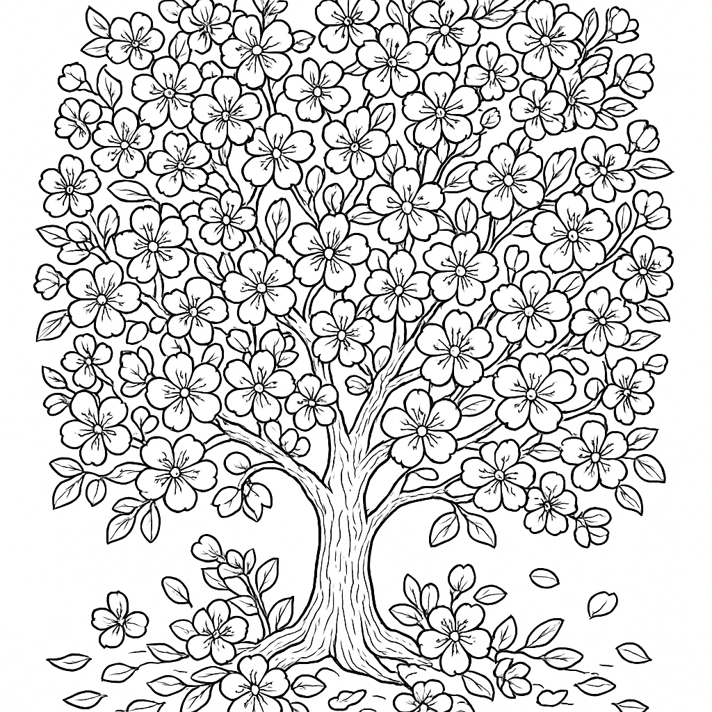 A Cherry Blossom Tree In Full Pink Bloom