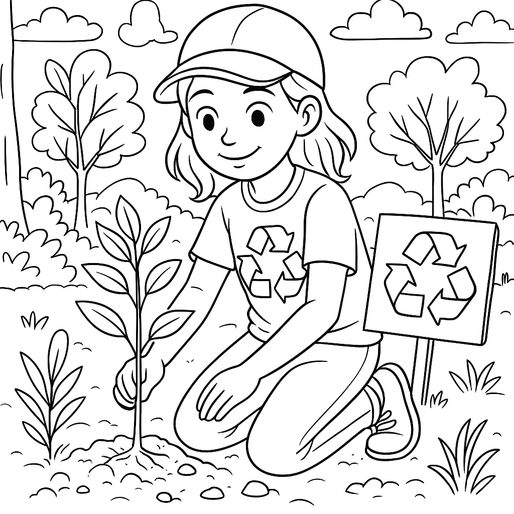 Young Environmental Activist Planting Trees