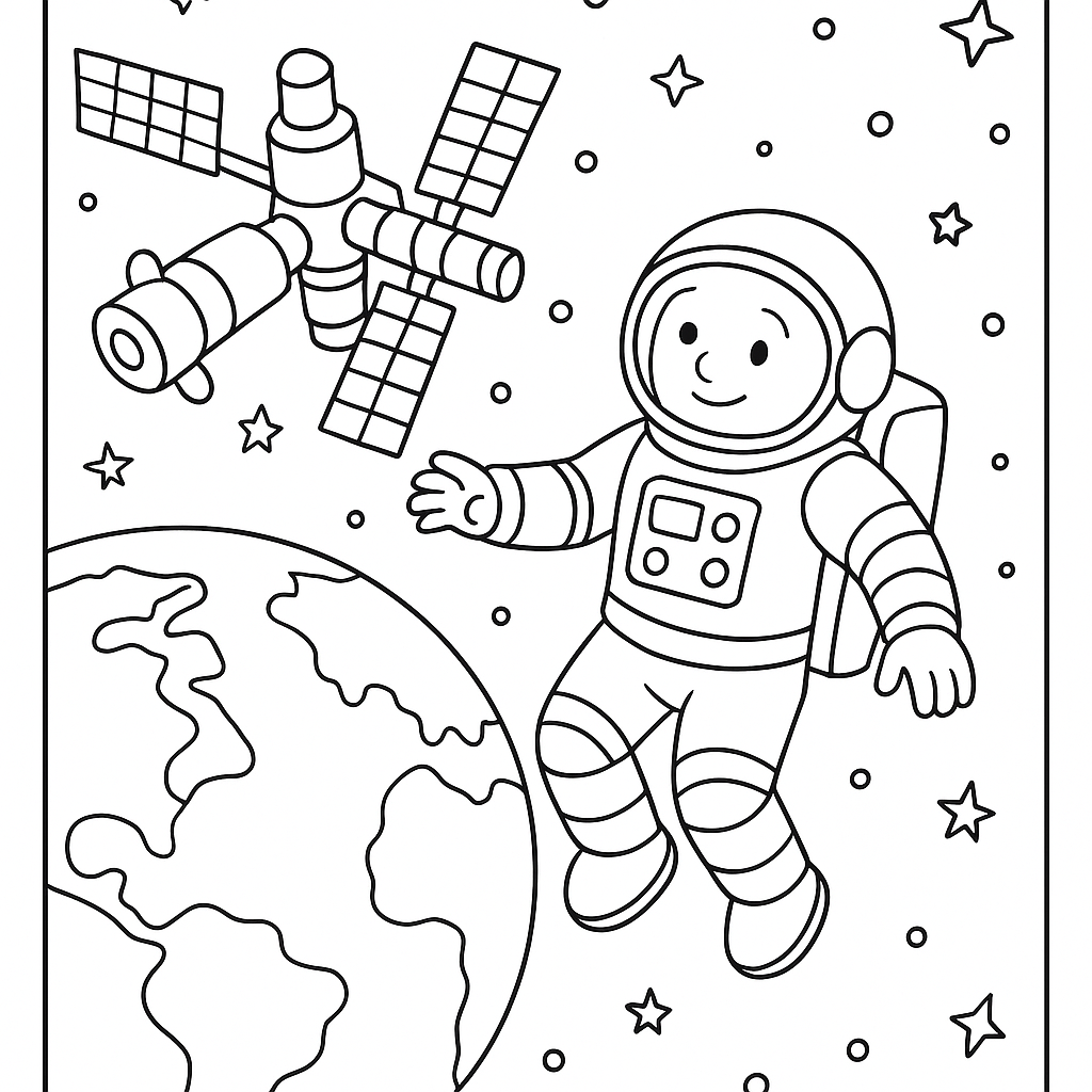 Astronaut Floating Near Space Station With Earth In Background