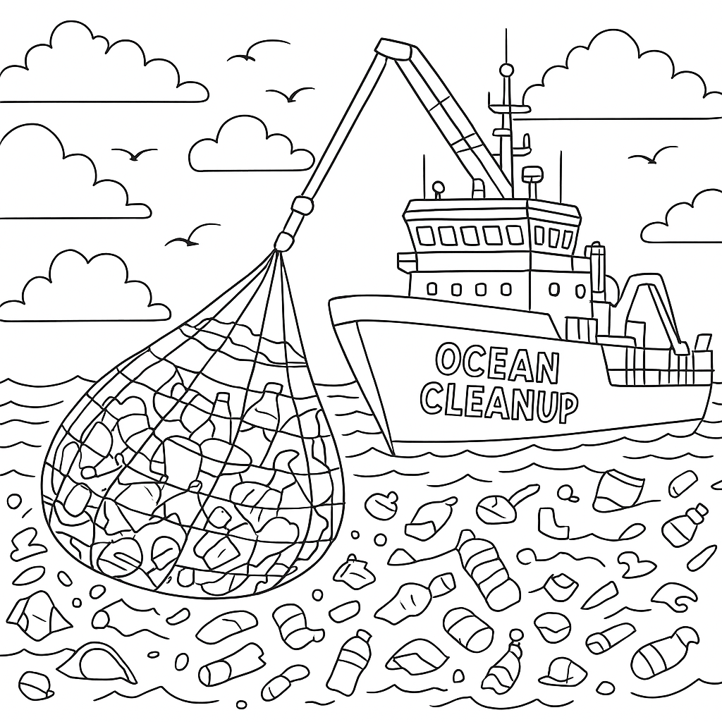 Ocean Cleanup Vessel Collecting Plastic Waste