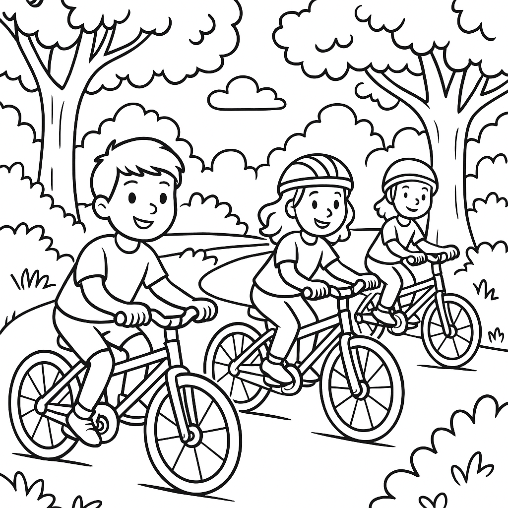 Children Riding Bicycles On A Tree-lined Path