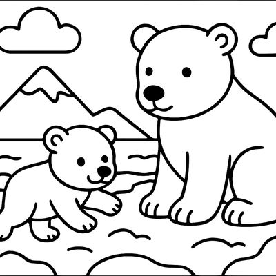 A Polar Bear Cub Playing In The Snow Next To Its Watchful Mother On An Arctic Shore