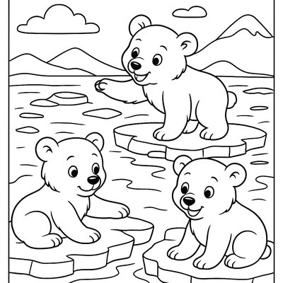 Polar Bear Cubs Playing On Melting Ice Floe