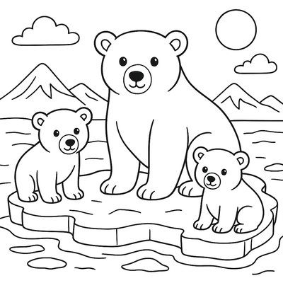 Polar Bear Family On Melting Ice Floe