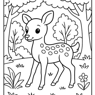 A Baby Deer Fawn With Spotted Coat In Forest Clearing