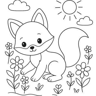 A Baby Fox Playing With Spring Flowers