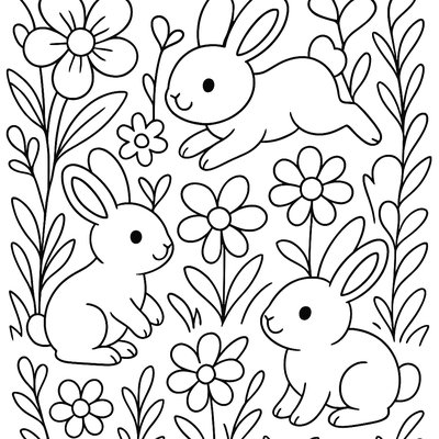 Baby Bunnies Playing In A Flower Garden