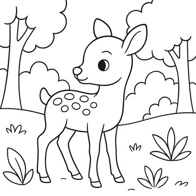 Baby Deer (fawn) With Spots In A Forest Clearing