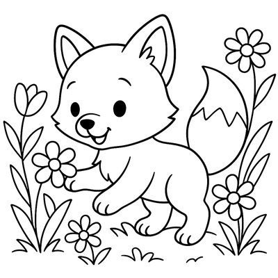 Baby Fox Kit Playing In Spring Woodland Clearing
