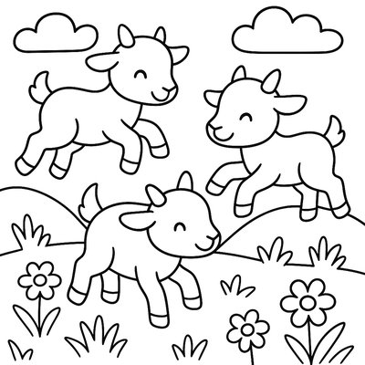 Baby Goats Jumping And Playing In A Field