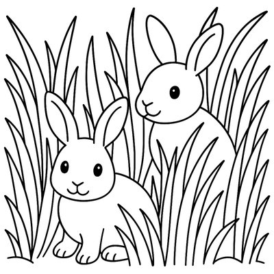 Baby Rabbits Hiding In Patch Of Tall Spring Grass
