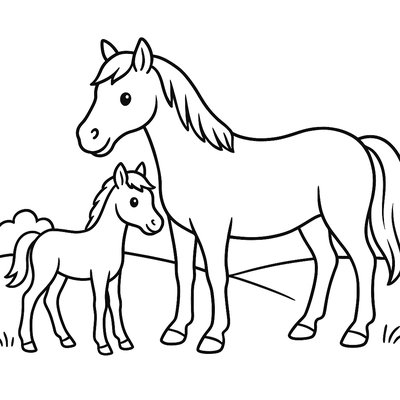 Newborn Foal Standing Next To Its Mother Mare