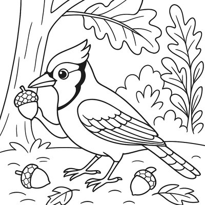 A Blue Jay Collecting Acorns For Winter Storage