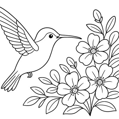 A Hummingbird Hovering Near Blooming Lilacs