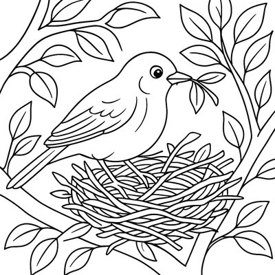 A Robin Building Its Nest In Spring