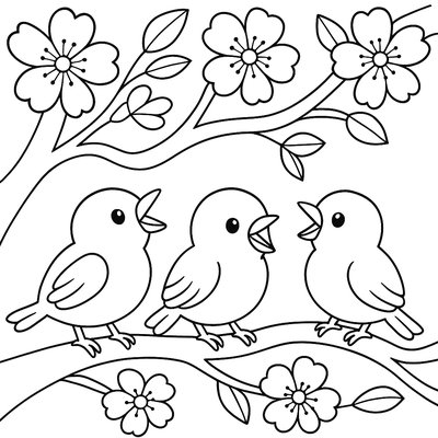 Baby Birds Chirping In A Cherry Blossom Tree