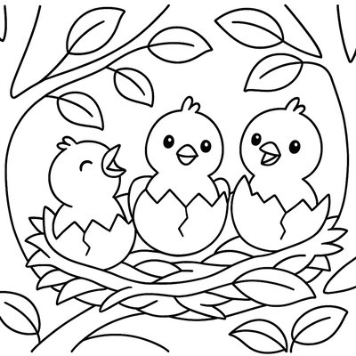 Baby Birds Hatching From Eggs In Tree Nest