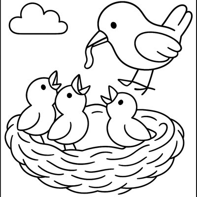 Baby Birds In A Nest Waiting To Be Fed