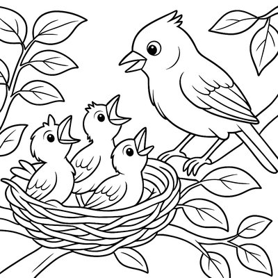 Baby Cardinals In Their Nest Waiting For Food