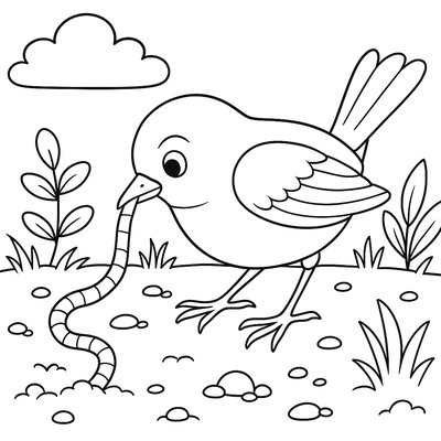 Robin Pulling A Worm From The Ground