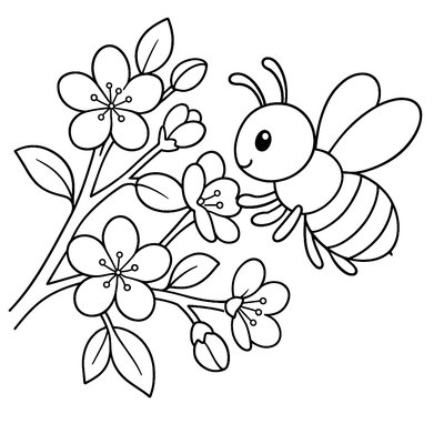 A Bee Collecting Pollen From Cherry Blossoms