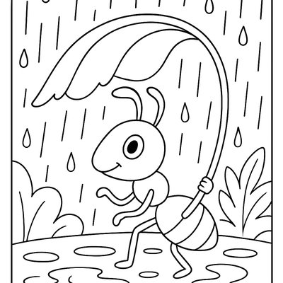 A Busy Ant Carrying A Flower Petal Umbrella In Rain