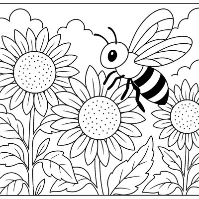 A Busy Bee Pollinating Sunflowers