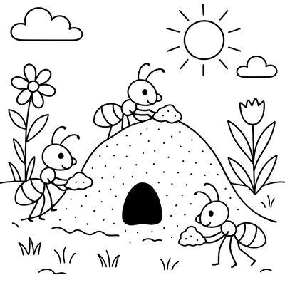 Ants Building Their Hill In Spring Soil