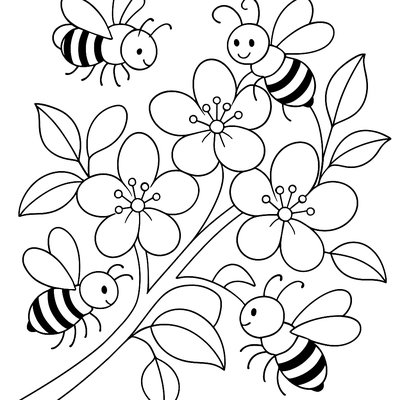 Bees Collecting Nectar From Spring Wildflowers