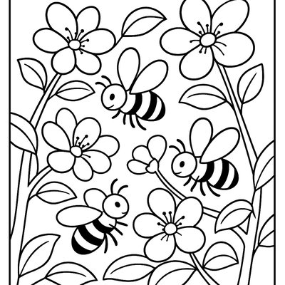 Busy Bees Collecting Pollen From Apple Blossoms