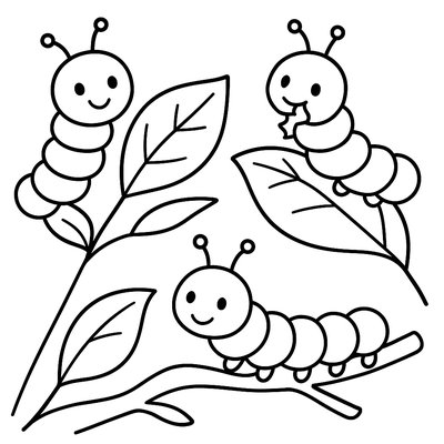 Caterpillars Munching On Fresh Spring Leaves