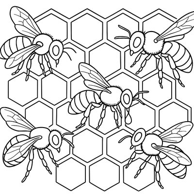 Honeybees Working Together To Build Hexagonal Honeycomb