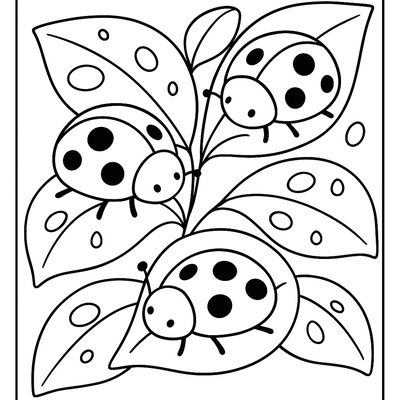 Ladybugs On Fresh Green Leaves With Morning Dew