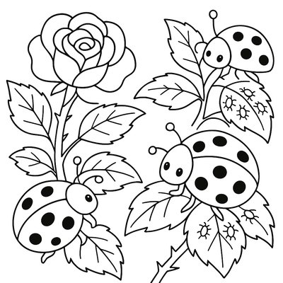 Ladybugs On Rose Bush Protecting Plants From Aphids