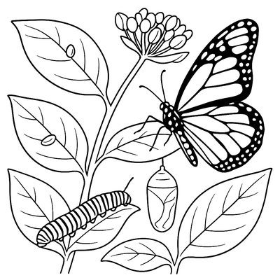 Monarch Butterflies Emerging From Chrysalises On Milkweed Plants