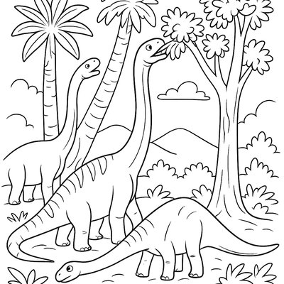 Long-necked Dinosaurs Eating From Tall Prehistoric Trees