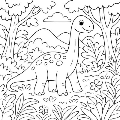 Plant-eating Dinosaur In Prehistoric Spring Forest