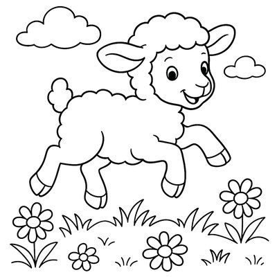 A Baby Lamb Jumping In A Spring Meadow With Daisies