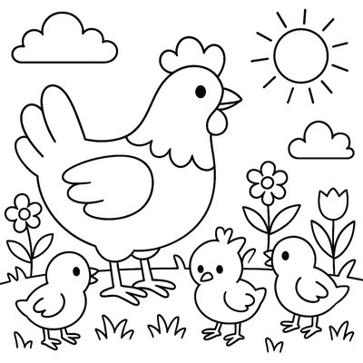 A Mother Hen With Chicks Pecking In A Farmyard