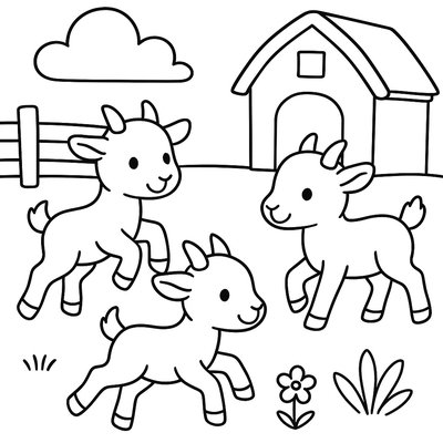 Baby Goat Kids Playing In Farmyard